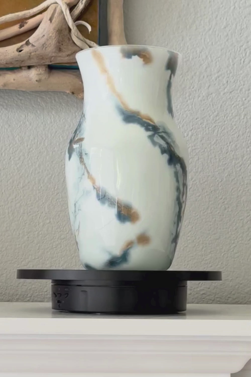 Inspired White, Blue, and Gold Marbling