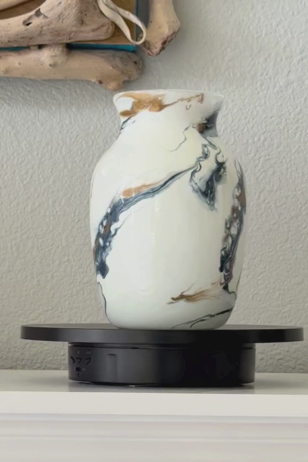 Blue and Gold Marble Effect on White Vase